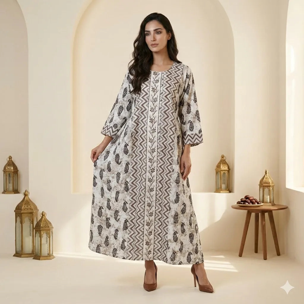 Earth Tone Zig-Zag Women Daraa- Mocha