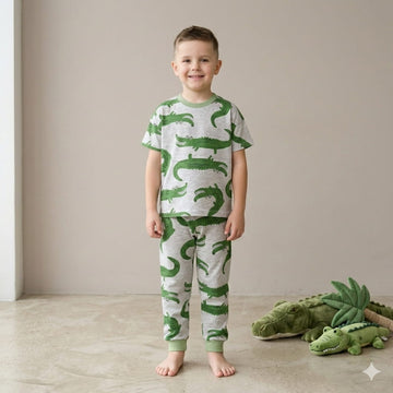 Cute Crocodiles Boy Pajama Set-Grey