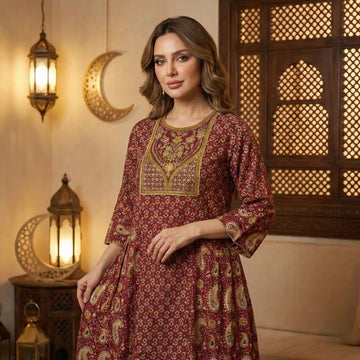 Majestic Motif Women Daraa- Maroon