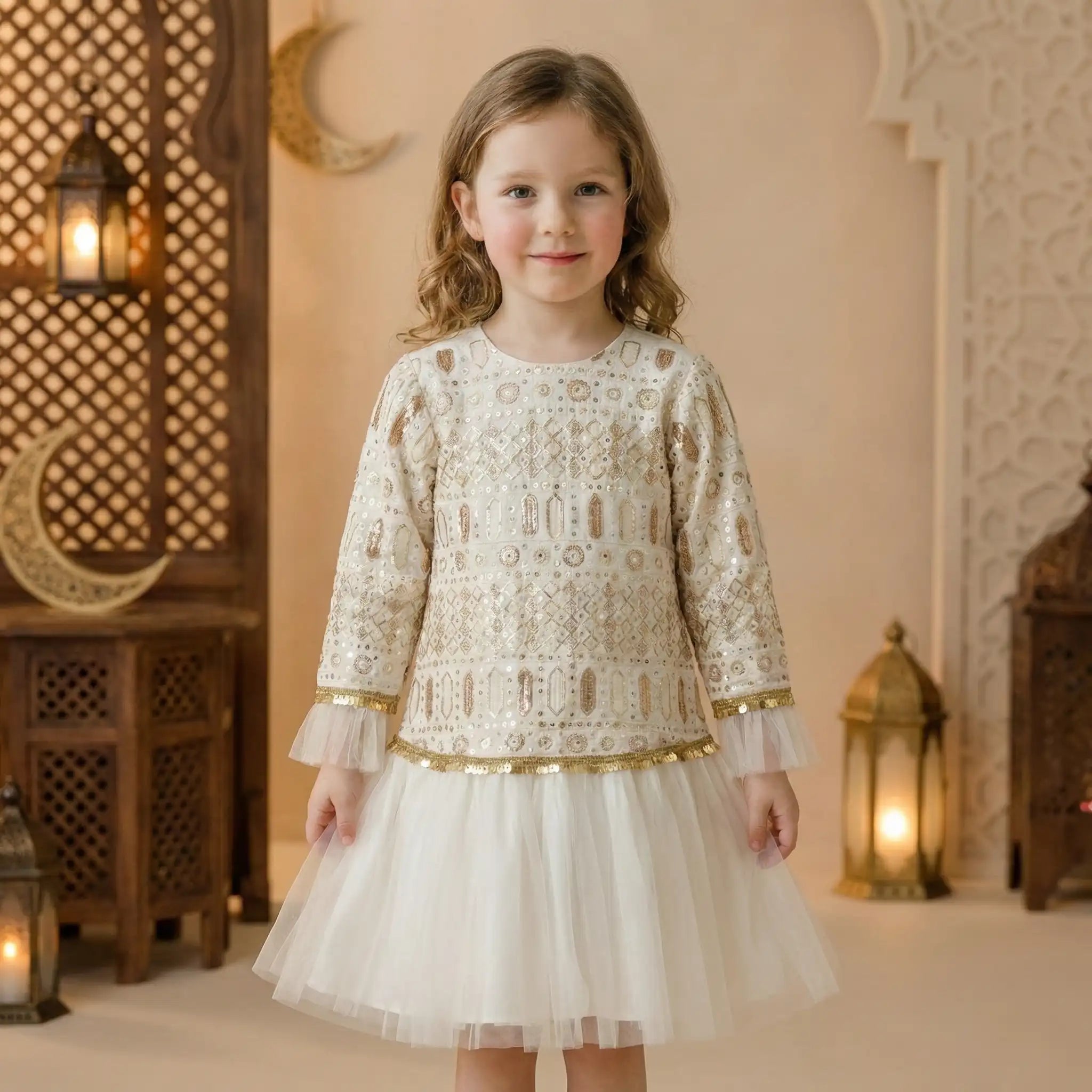off white and golden dress A Line Lace Beaded Gold White Wedding Dresses Off the Shoulder US10 / Custom Color main image 1