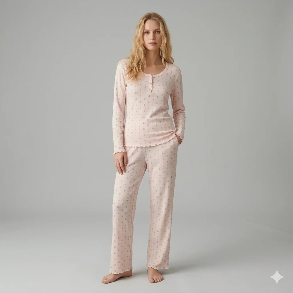 Lotus Flower Women Pajama Set- Light Pink