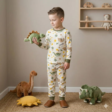 Pastel Dino Roar Boy Pajama Set- White