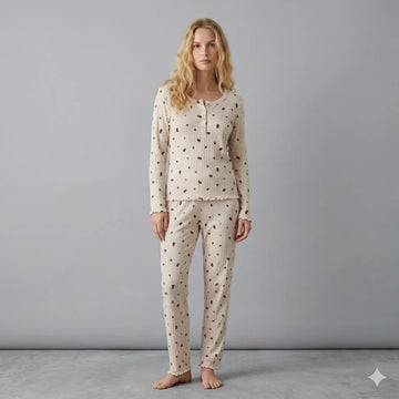 Mini Rose Women Pajama Set- Creme