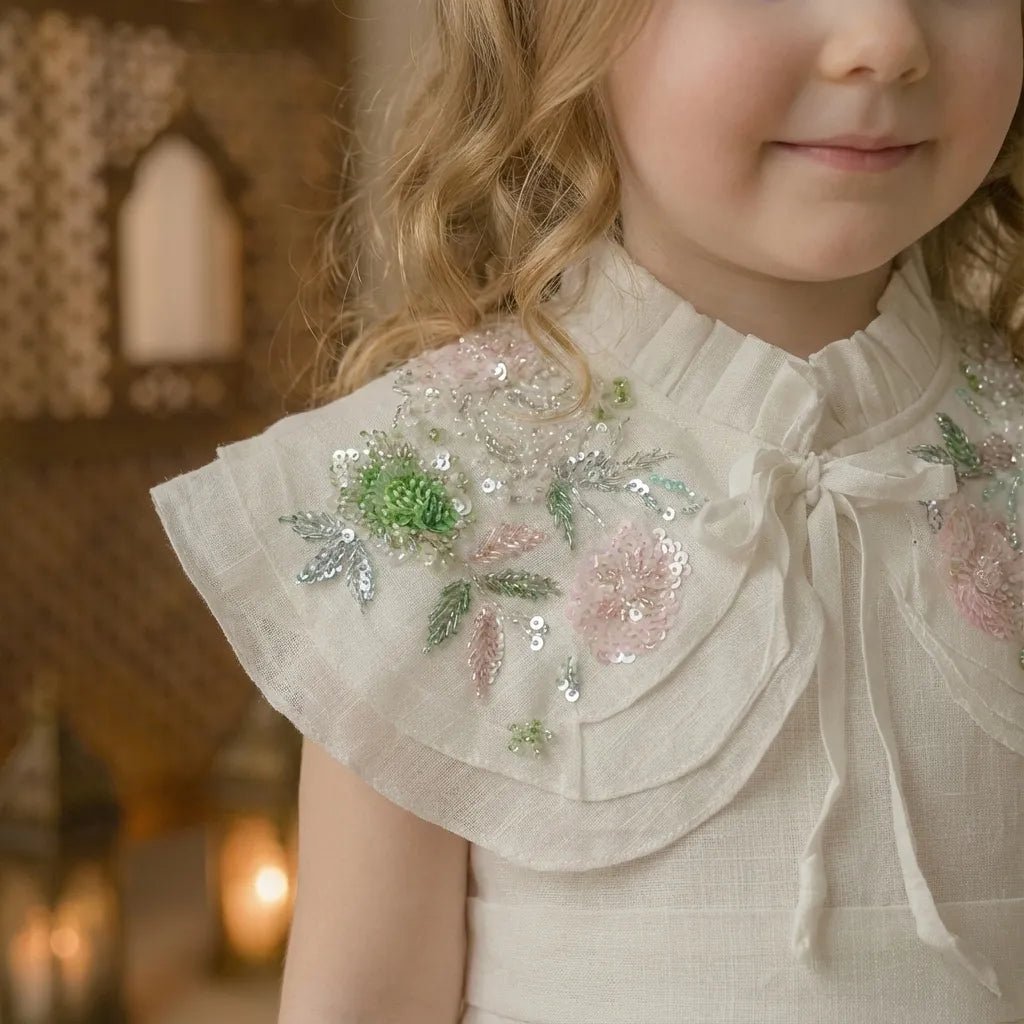 Crystal Beads Floral Ghirgiyan Girl-Off White