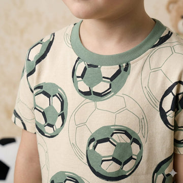 Big Football Boy Pajama Set-Creme
