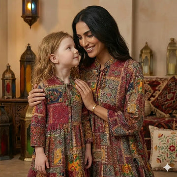 Deep Red & Earthy Brown Women Daraa- Girl Women