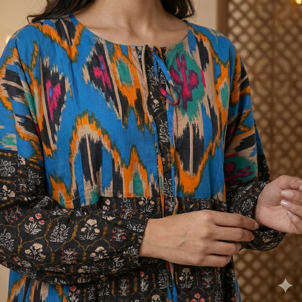 Midnight Bloom Ikat Women Daraa- Cerulean Blue