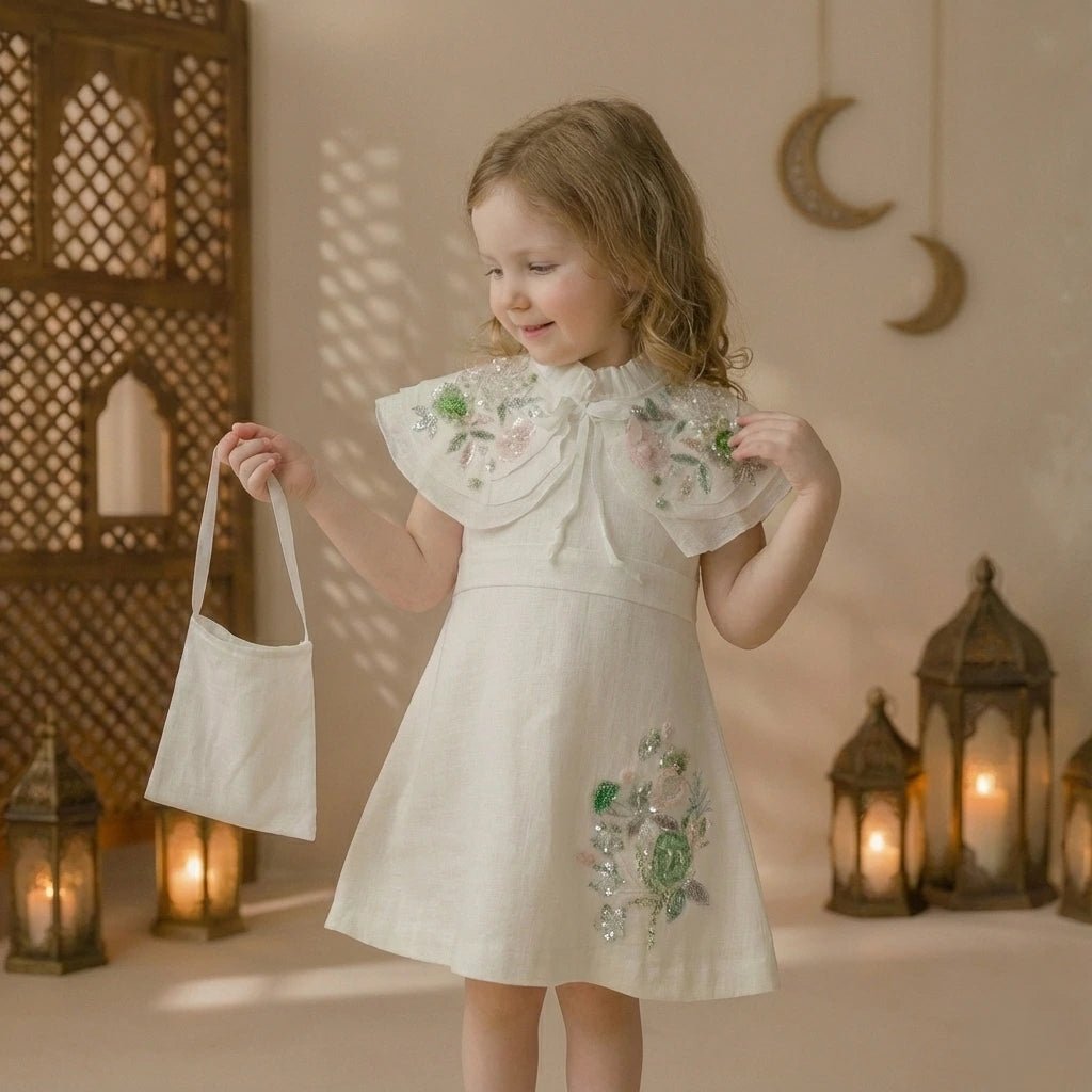 Crystal Beads Floral Ghirgiyan Girl-Off White