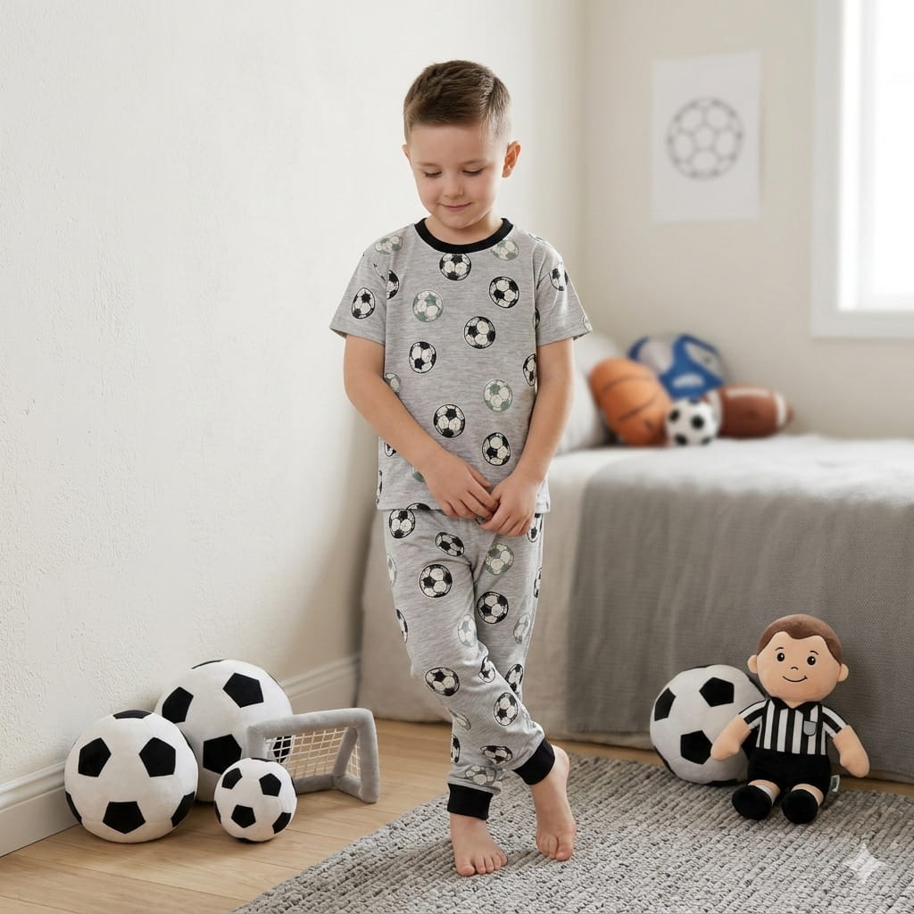Footballs Boy Pajama Set-Grey