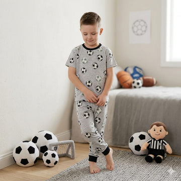 Footballs Boy Pajama Set-Grey