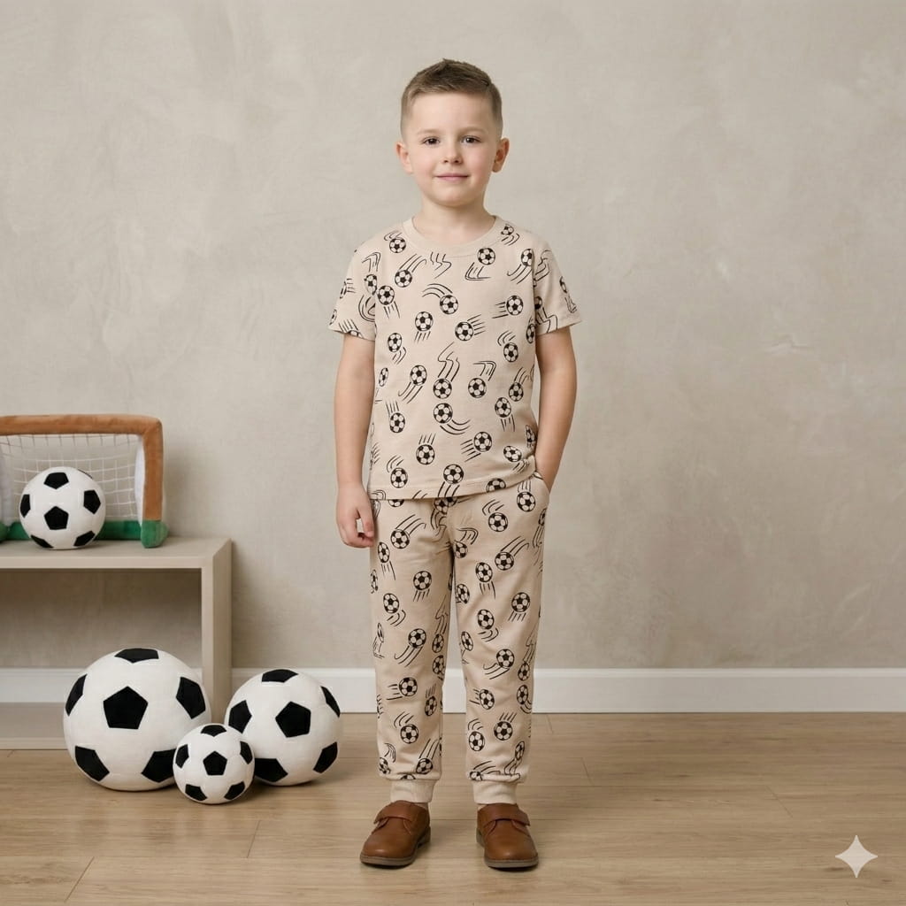 Waving Ball Boy Pajama Set-Beige