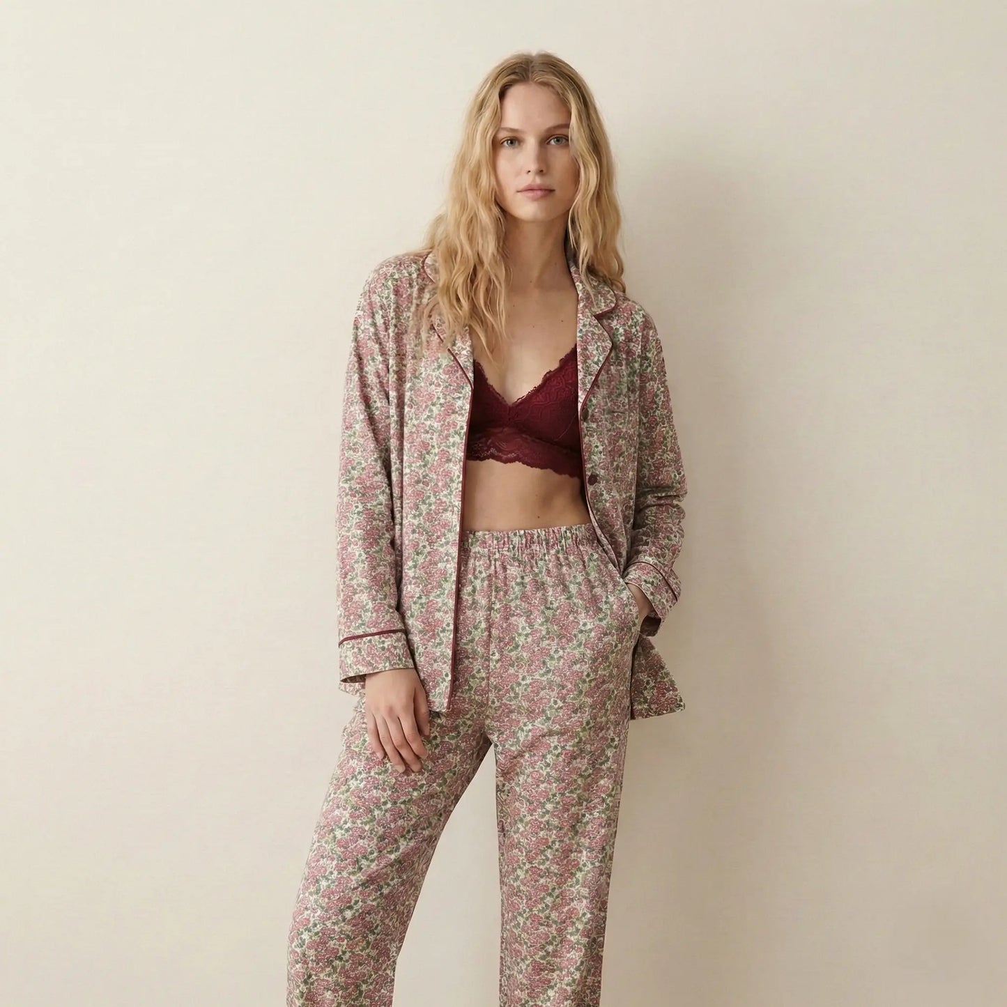 Blossom Rose Women Pajama Set- Pink