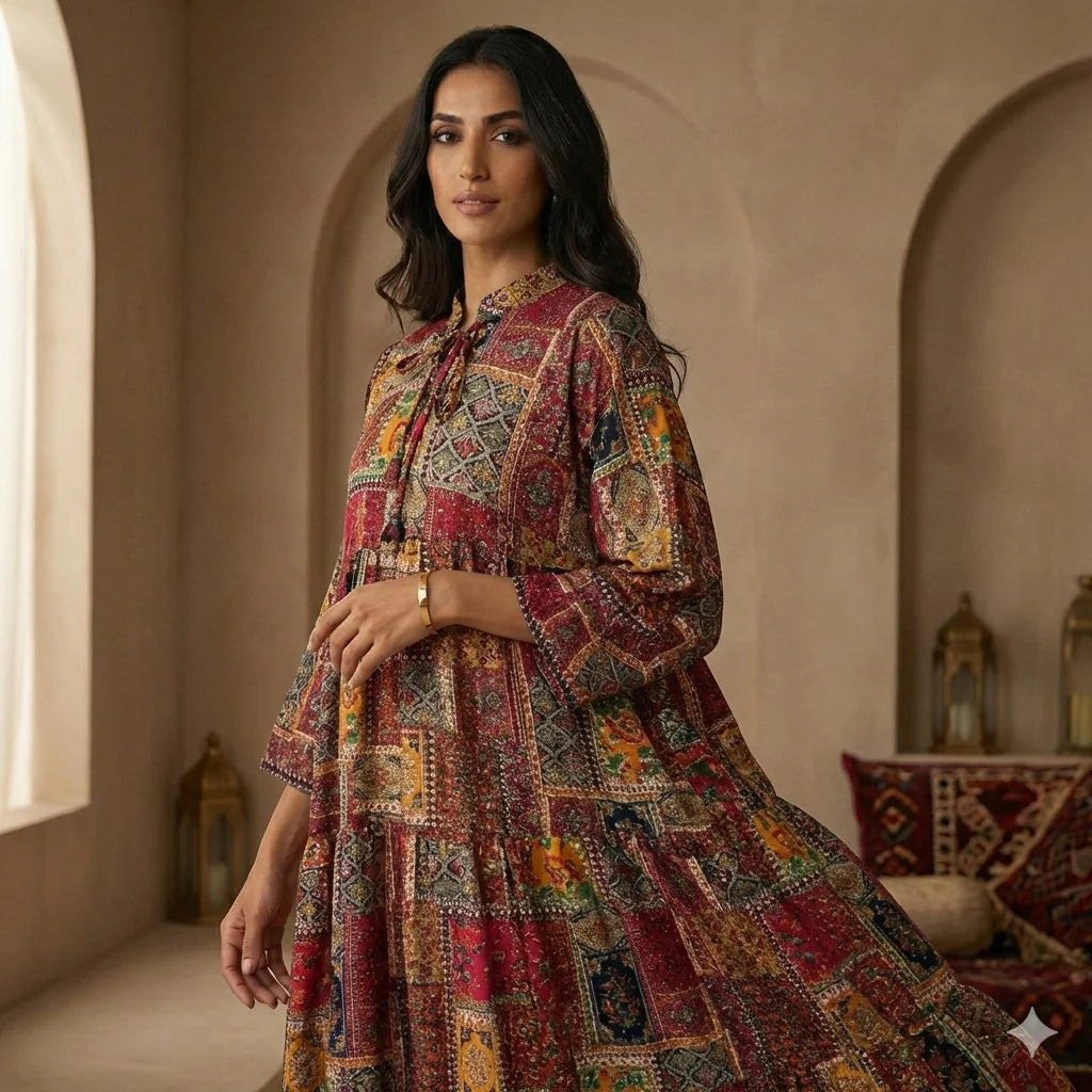 Deep Red & Earthy Brown Women Daraa- Girl Women