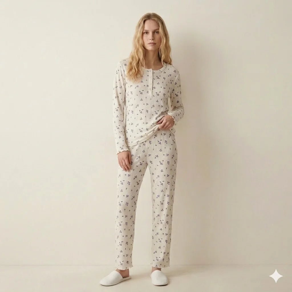 Blueberry Women Pajama Set- Beige