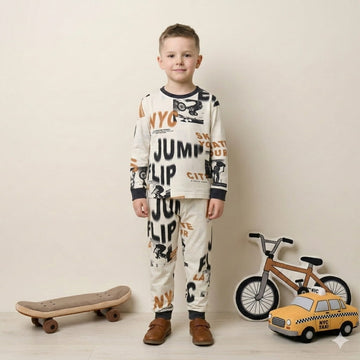 Spray Paint Boy Pajama Set- Beige