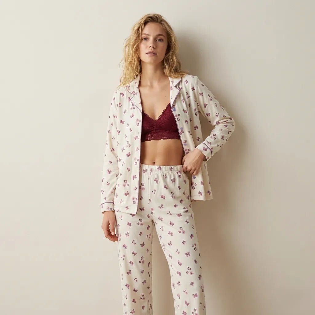 Cute Butterfly Women Pajama Set- Purple.
