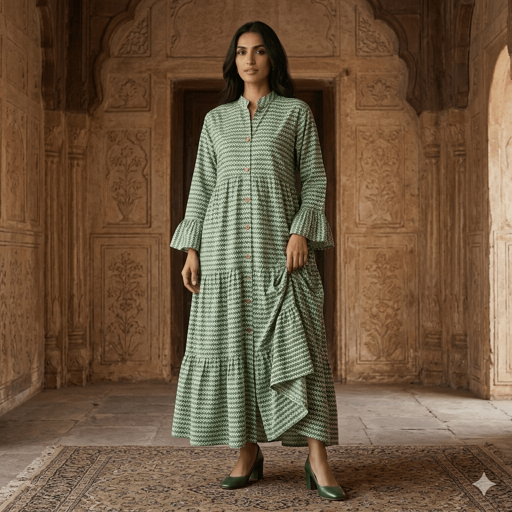 Jade Lattice Tiered Women Daraa- Green
