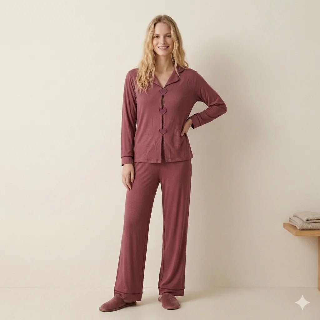 Big Heart Women Pajama Set- Maroon