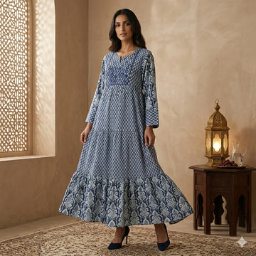 Ornate Lattice Ikat Women Daraa- Navy Blue