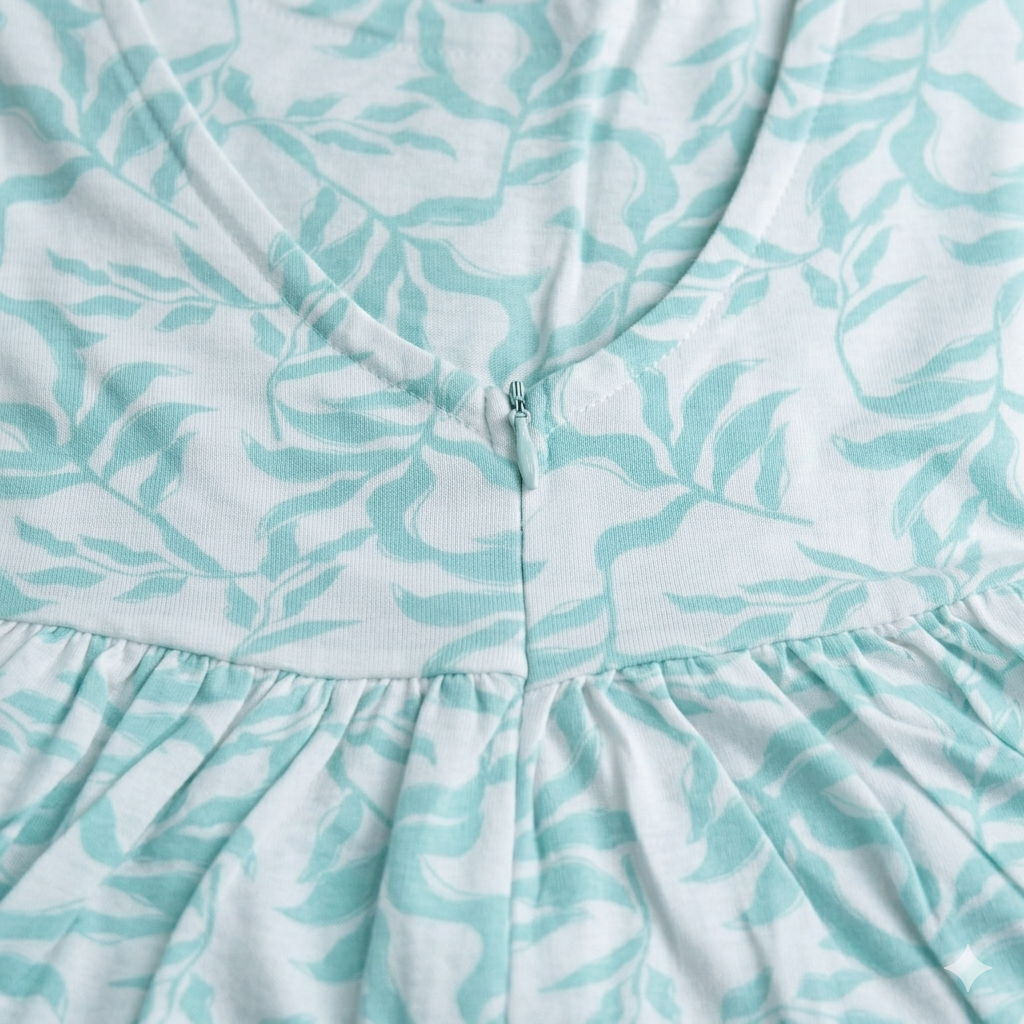 Floral Waves Women Button Pajama Set- Sea Blue