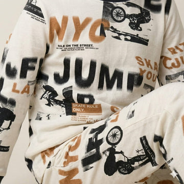 Spray Paint Boy Pajama Set- Beige