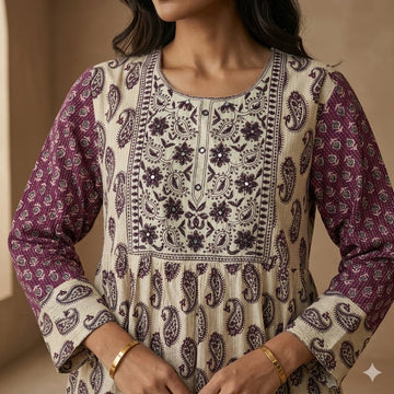 Tiered Paisley Hem Women Daraa- Burgandy