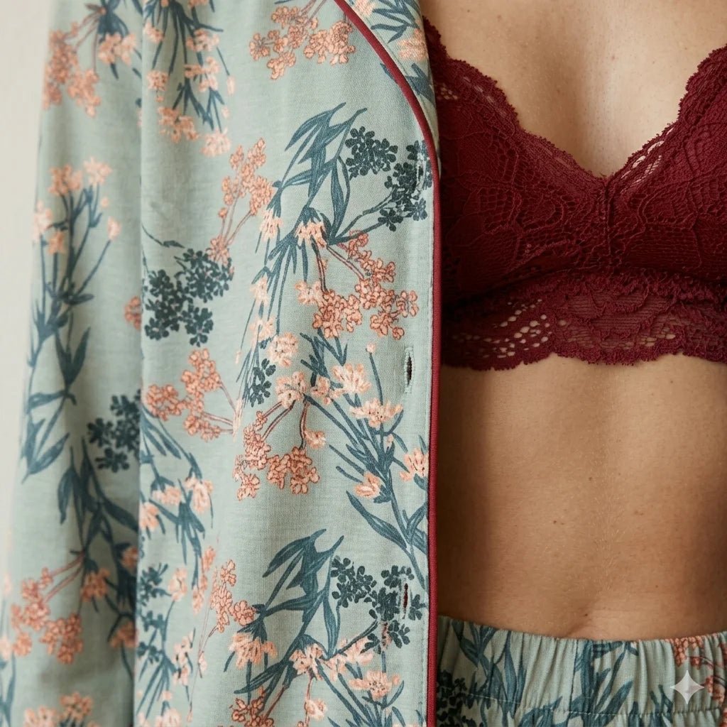 Floral Bush Women Button Pajama Set- Green