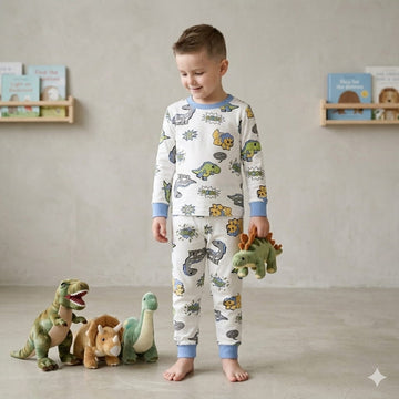 Comic Dino Boy Pajama Set- White