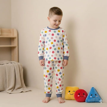 Pastel Shapes Boy Pajama Set- White