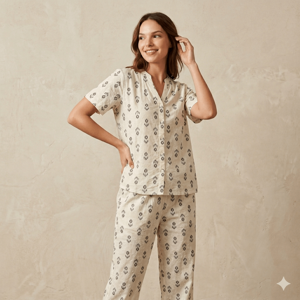 Desert Muse Women Full Sleeves Pajama Set – Ivory