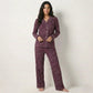 Floral Leaves Women Full Button Pajama Set- Maroon