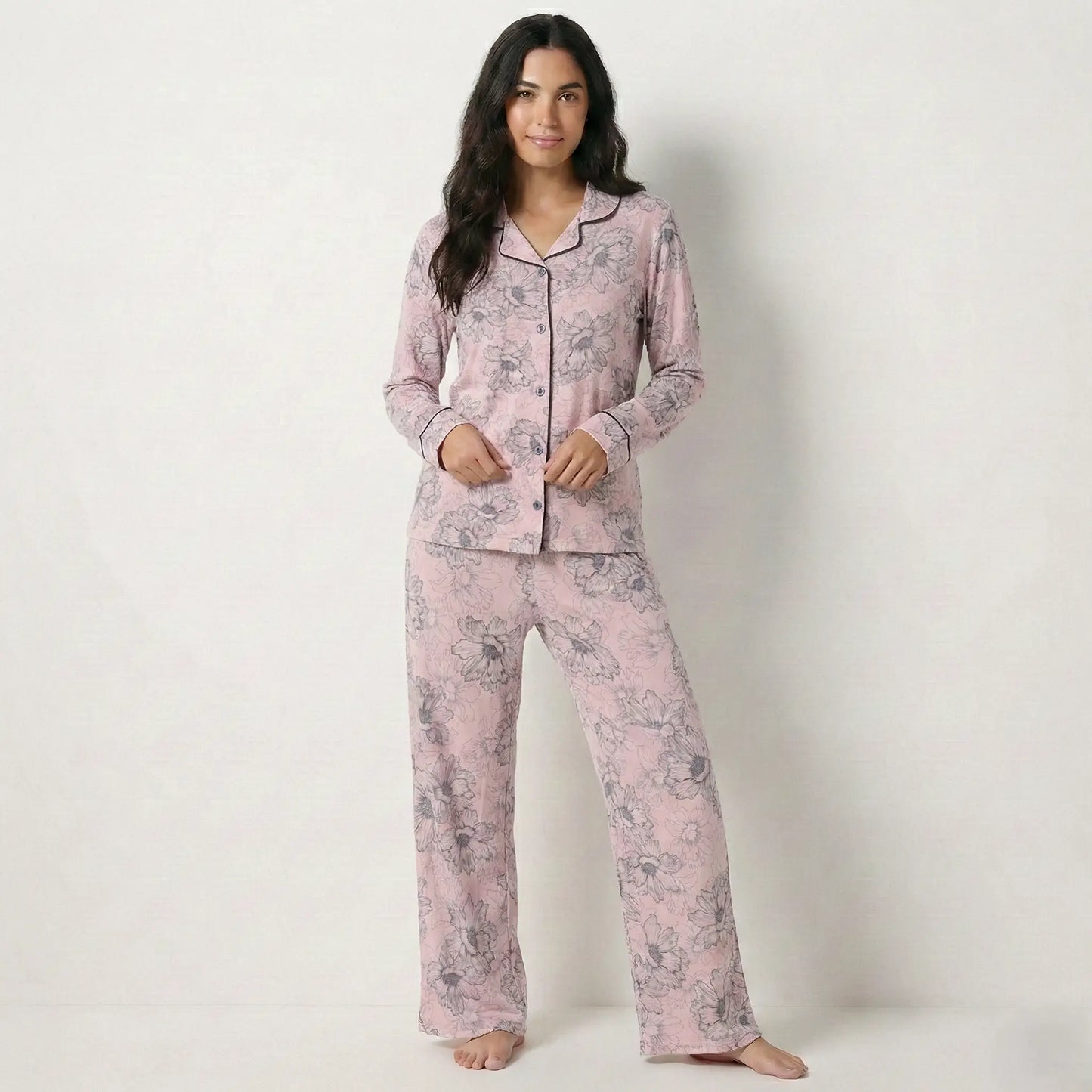 Pastel Blossom Women Pajama Set- Dark Pink