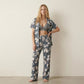 White Roses Women Button Pajama Set- Cement Blue