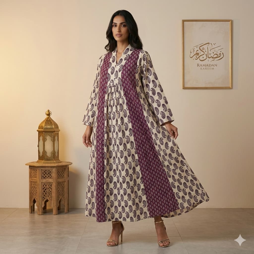 Plum Contrast Paisley Women Daraa- Plum Purple.