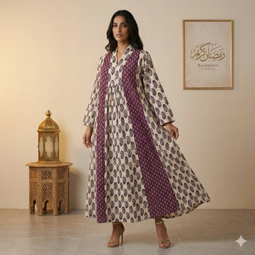 Plum Contrast Paisley Women Daraa- Plum Purple
