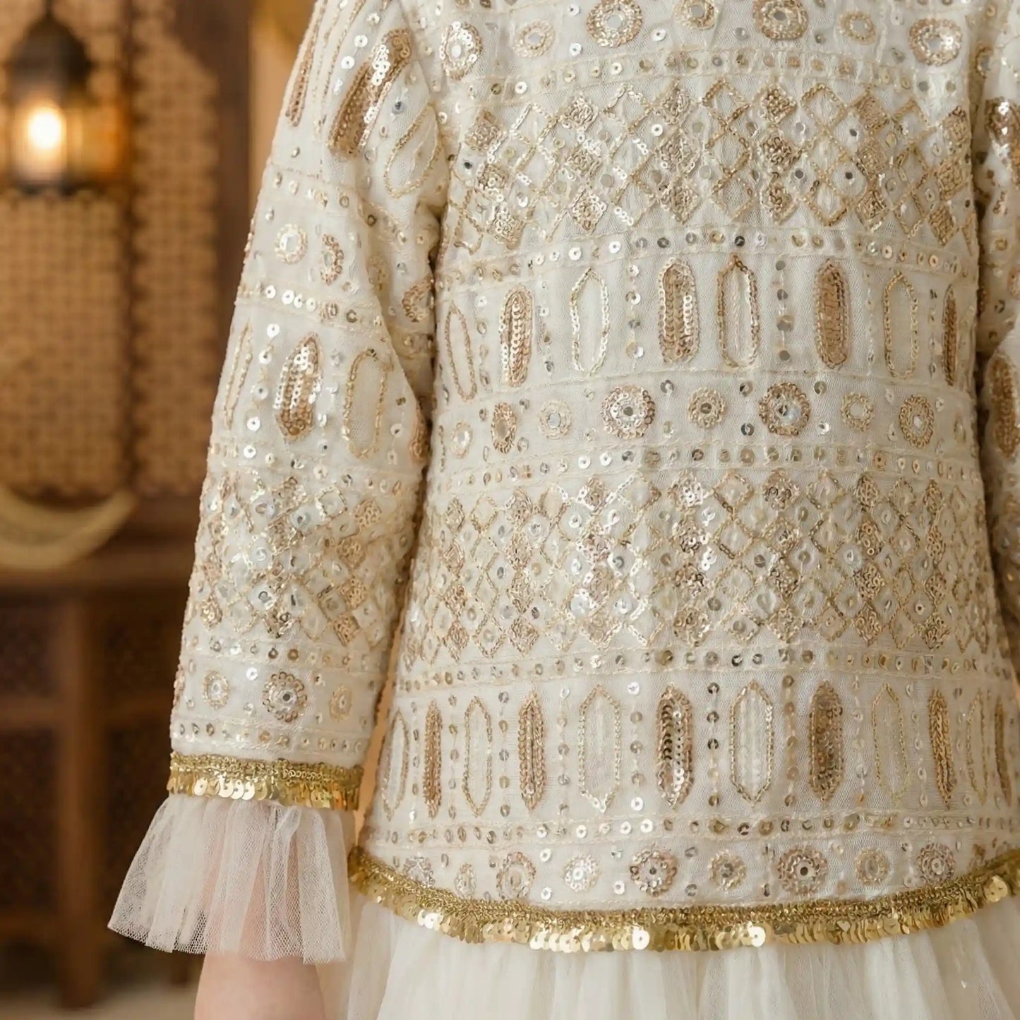 Golden Geometry Embroidery Ghirgiyan Girl-Off White