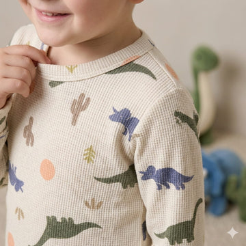 Dino Drawing Boy Pajama Set- White