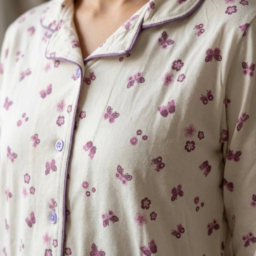 Cute Butterfly Women Pajama Set- Purple.