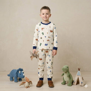 Mini Dinosaur Boy Pajama Set- Beige