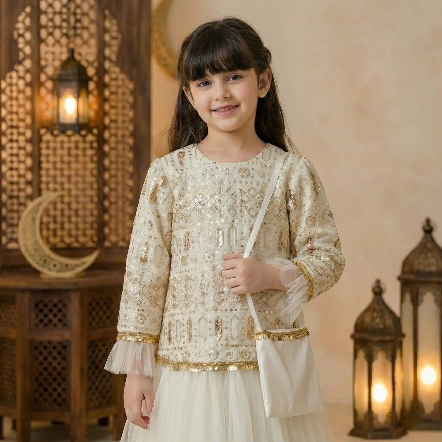 Golden Geometry Embroidery Ghirgiyan Girl-Off White