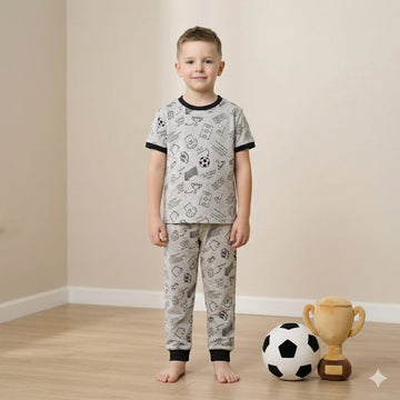 Football Team Doodle Boy Pajama Set-Grey