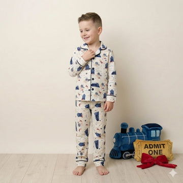 Chok Chok Train  Boy Pajama Set- White
