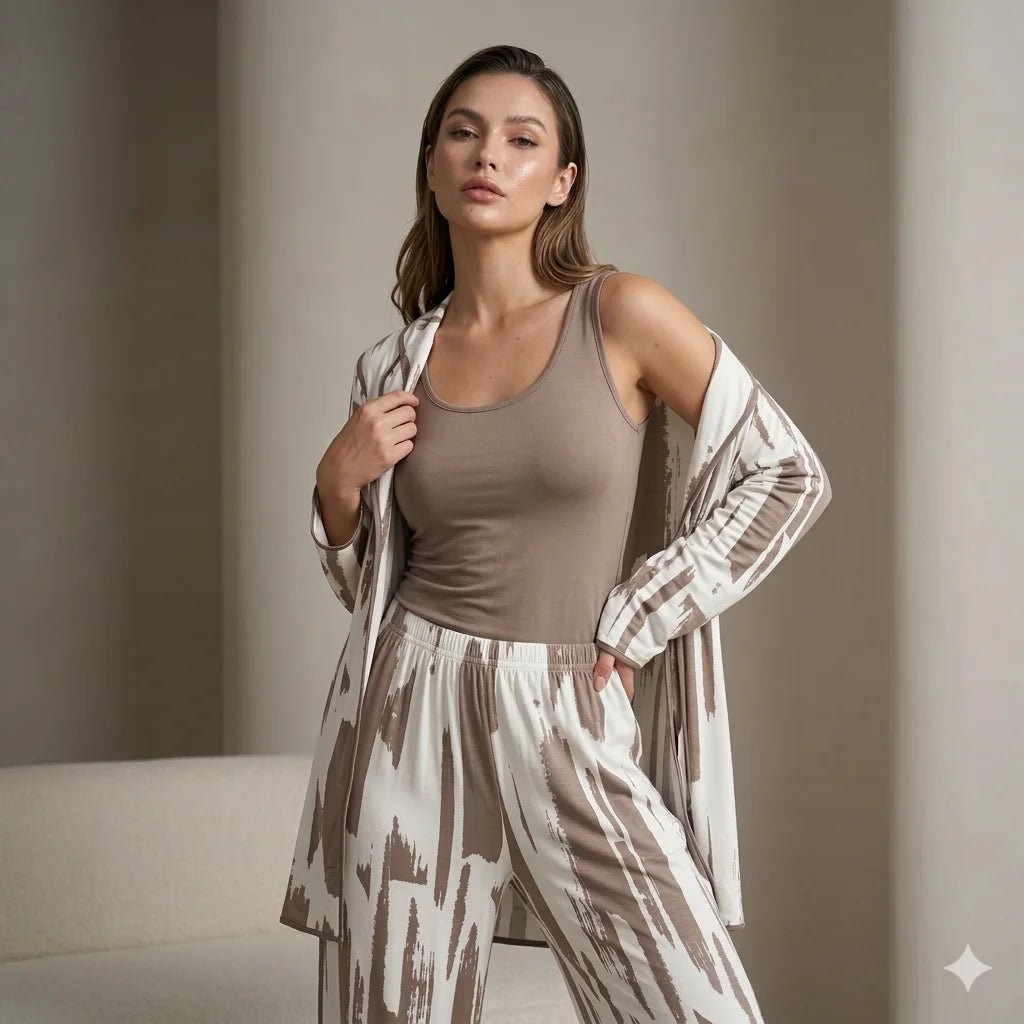The Modern Brushstroke 3pc Women Pajamas- Brown