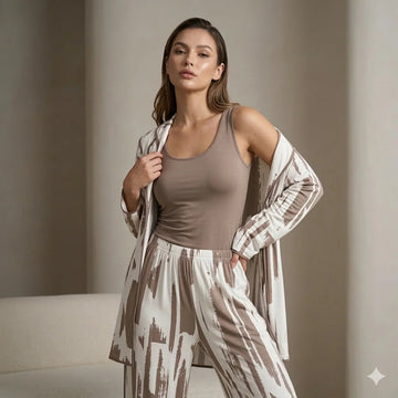 The Modern Brushstroke 3pc Women Pajamas- Brown