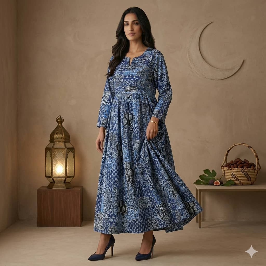 Pleated Patchwork Women Daraa- Midnight Blue.