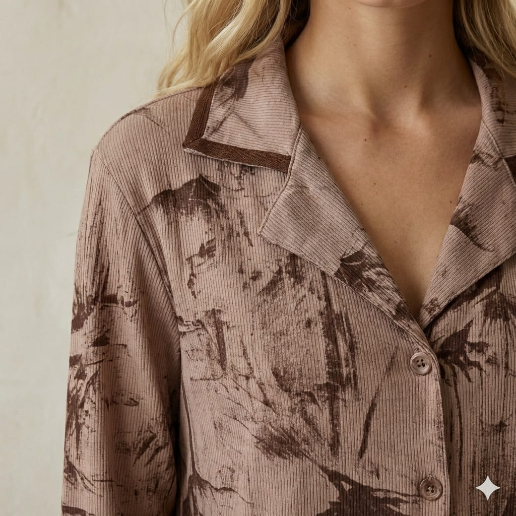 Velvet Flower Women Pajama Set- Chocolate Brown