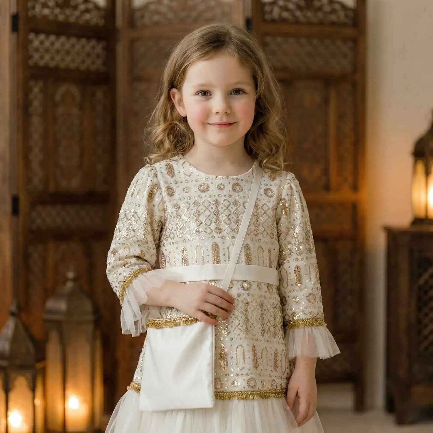 Golden Geometry Embroidery Ghirgiyan Girl-Off White