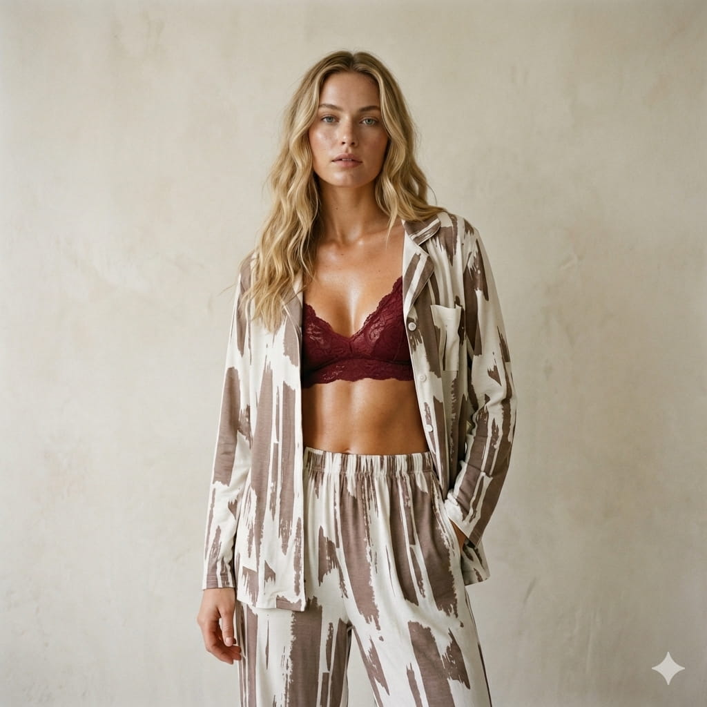 Thick Stripe Women Pajama Set- Brown