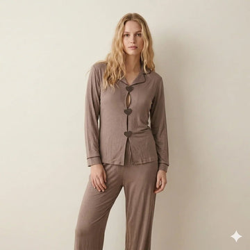 Big Heart Women Pajama Set- Chocolate Brown