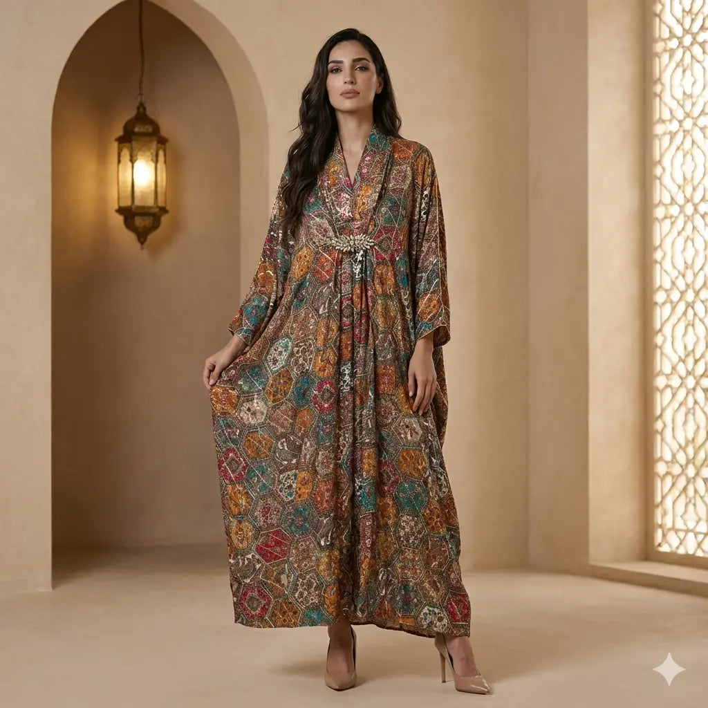 Jewel-Clasp Marigold Women Daraa- Teal